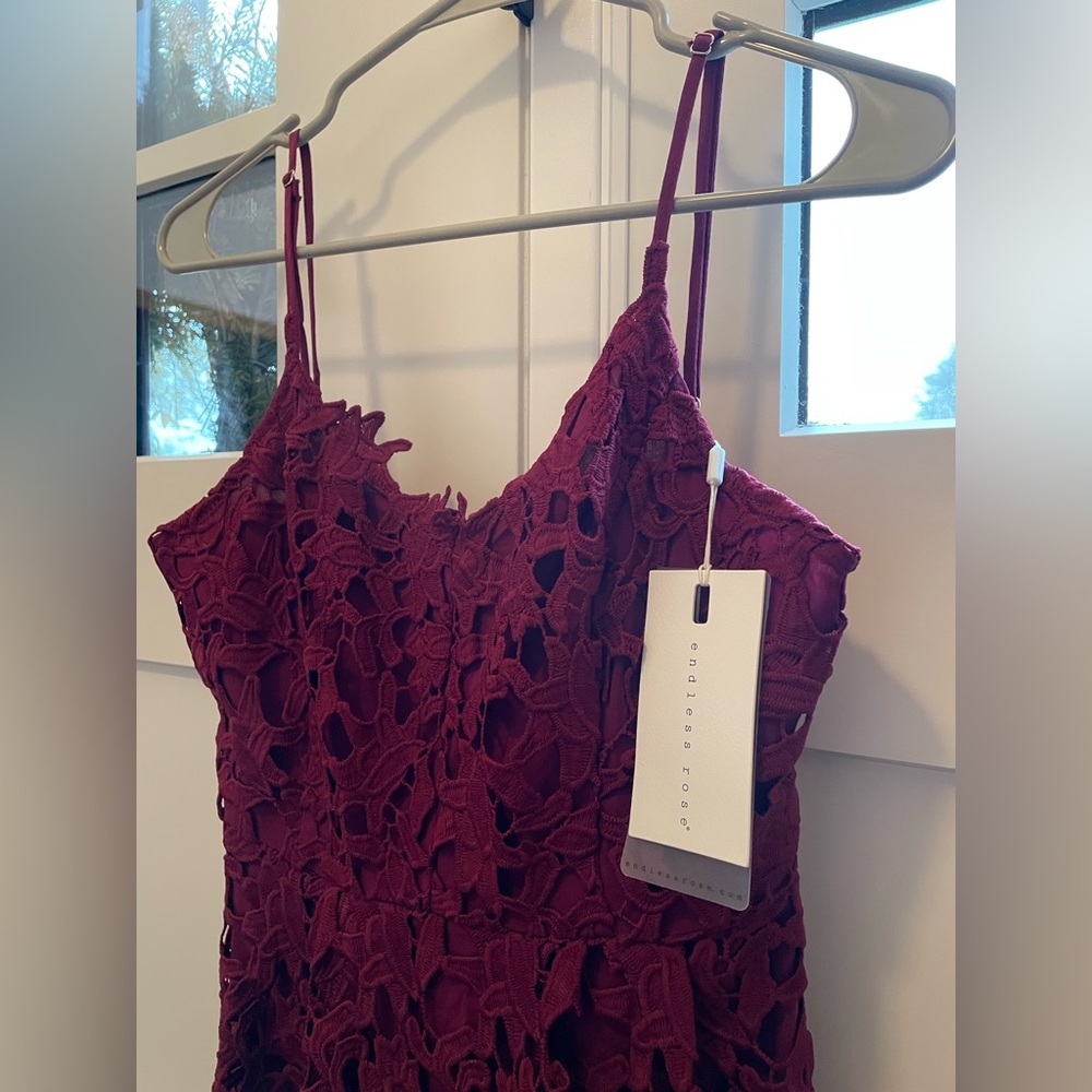 New NWT Endless Rose burgundy red lace midi dress XS spaghetti straps $100 - Picture 5 of 14